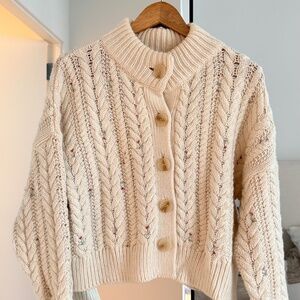 Something Navy Sequin Detail Cream Button Down Sweater